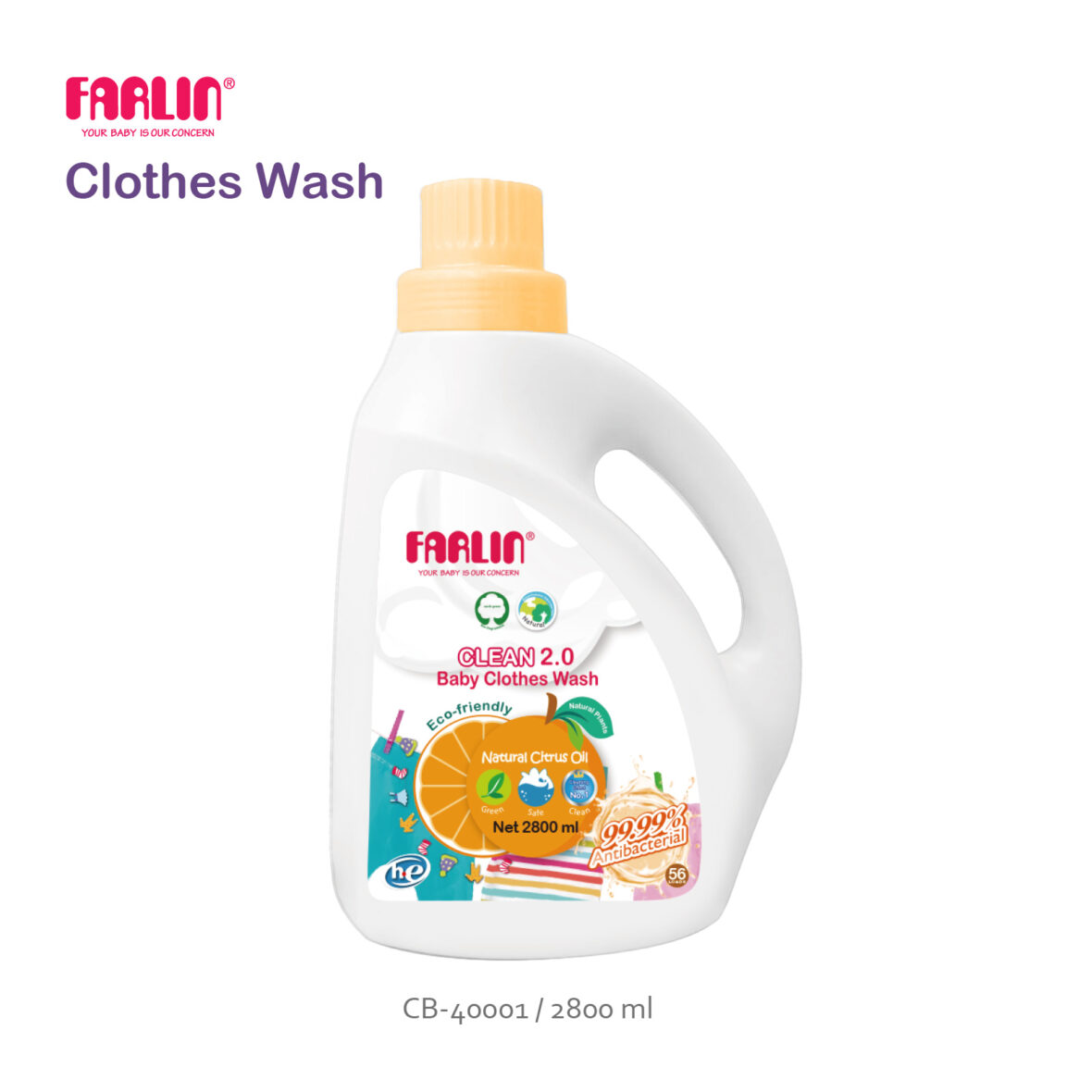 Farlin Clean 2.0 Baby Clothes Wash – 2800ml – Citrus