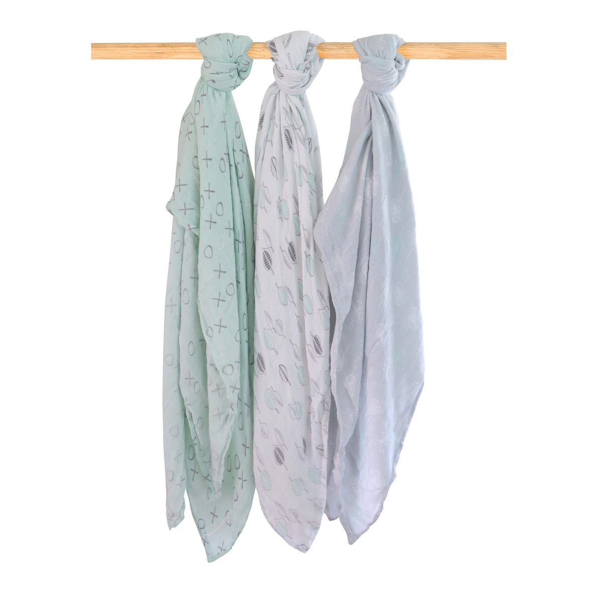 Bubba Blue Mint Meadow Bamboo 3pk Muslin Swaddle Wraps