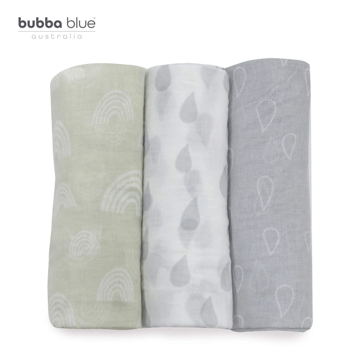 Bubba Blue Nordic 3pk Muslin Wraps Grey/Sand