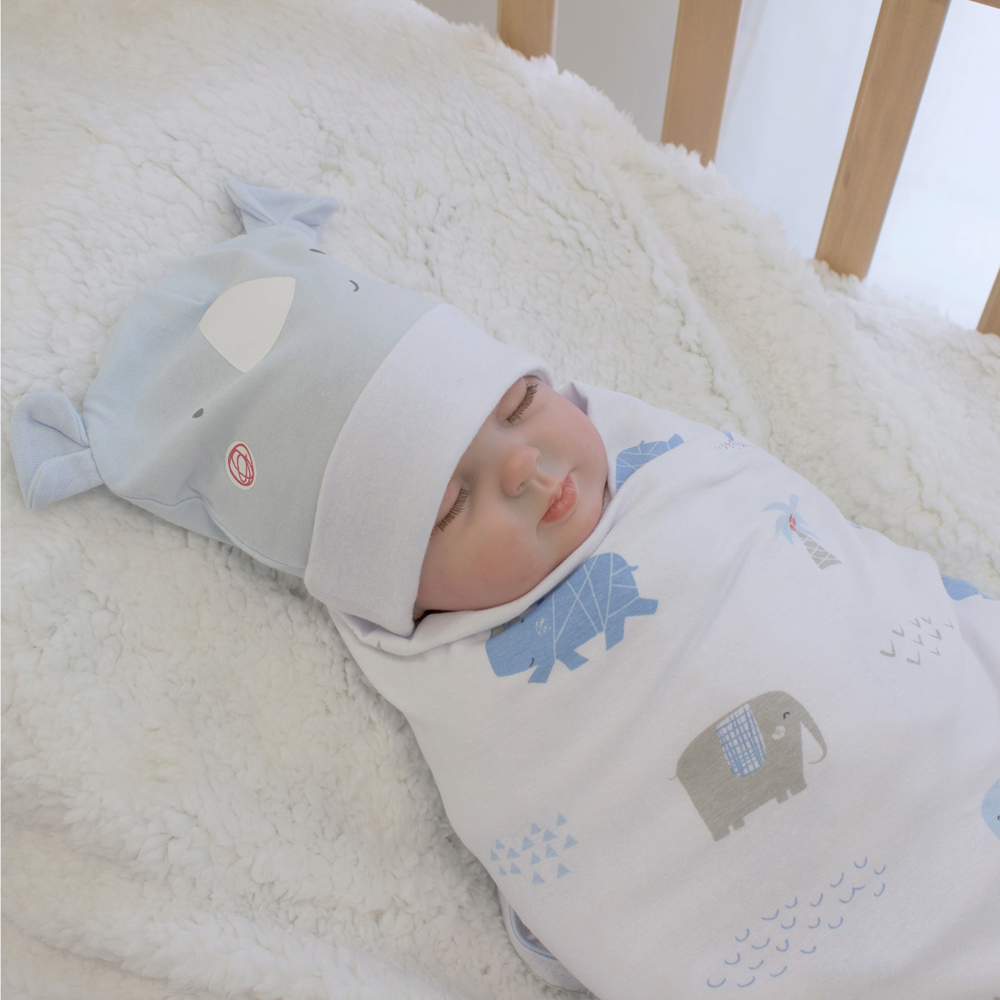 Bubba Blue Rhino Run Swaddling Stretchie & Novelty Beanie Set